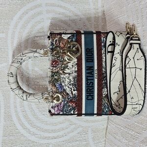 Dior Lady Dior  Floral Embroidered Women's Bag - White and Multicolor